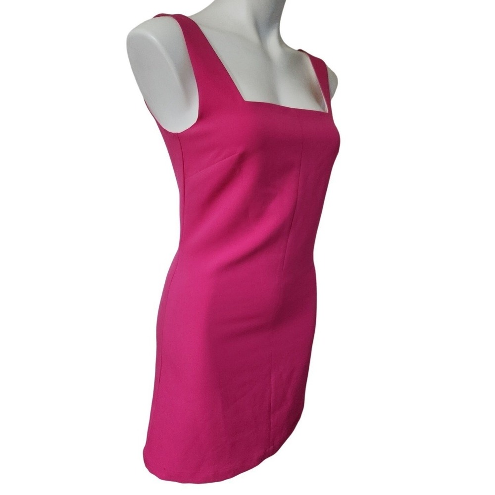 Hemline Pink Sheath Dress Square Neck Sleeveless Fitted Mini Barbiecore - Picture 2 of 6